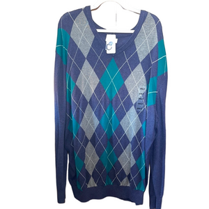 Harbor Bay Crewneck Argyle Sweater in Blue and Gray